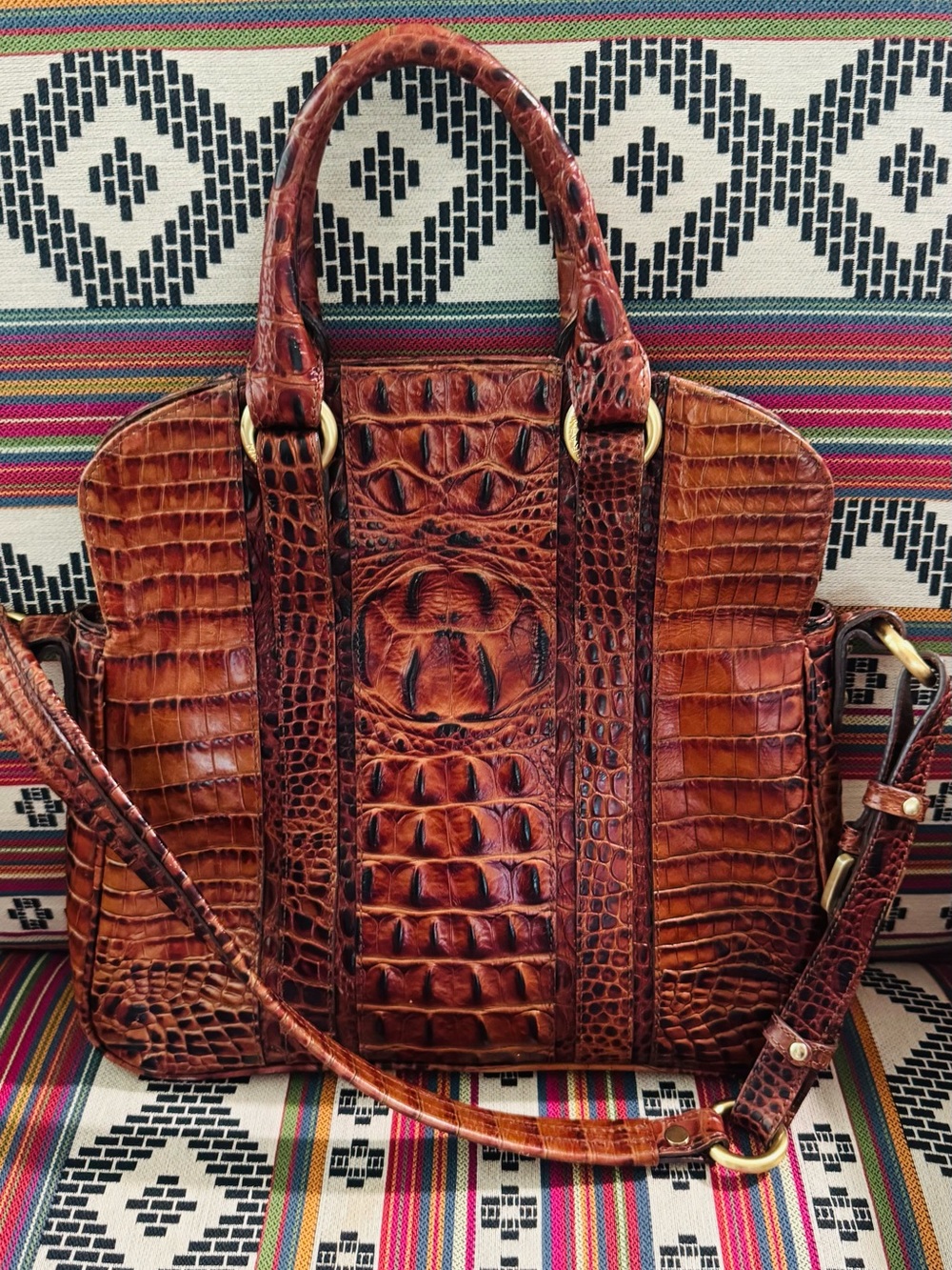 Brahmin Flaire Fold-over-to Shoulder-Strap measures 11 in wide x 11 in tall - Picture 2 of 16